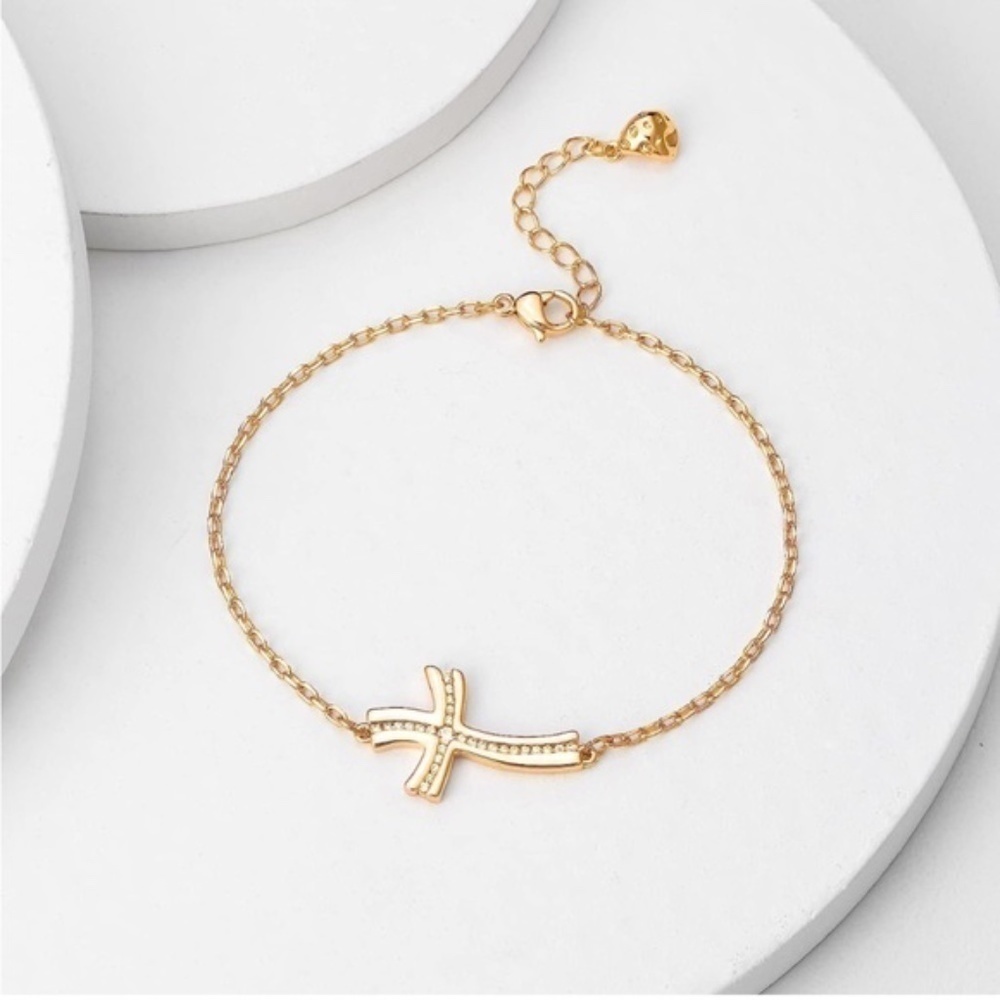 GOLD 14k Gold Plated Cubic Zirconia Cross Bracelet